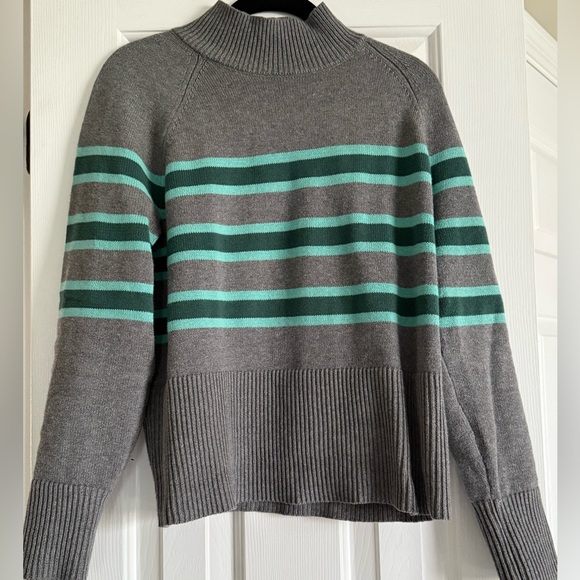 Loft Striped Ribtrim Mock Neck Sweater In Grey Melange Size Medium MSRP $70 - Picture 4 of 8